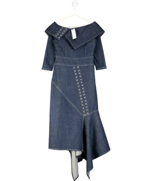 2be4A Blue Asymmetrical Denim Maxi Dress UK S
