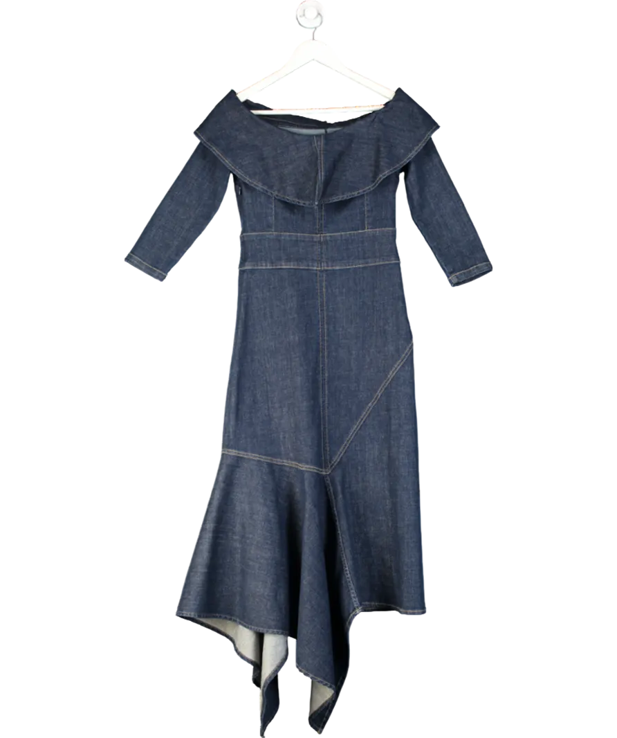 2be4A Blue Asymmetrical Denim Maxi Dress UK S