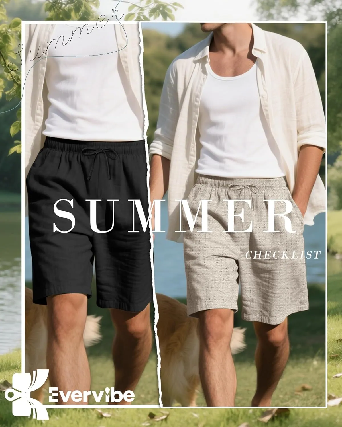 3 Pack Men's Cotton Linen 9" Inseam Shorts Drawstring Elastic Waist Beach Casual Summer Bermuda with Pockets