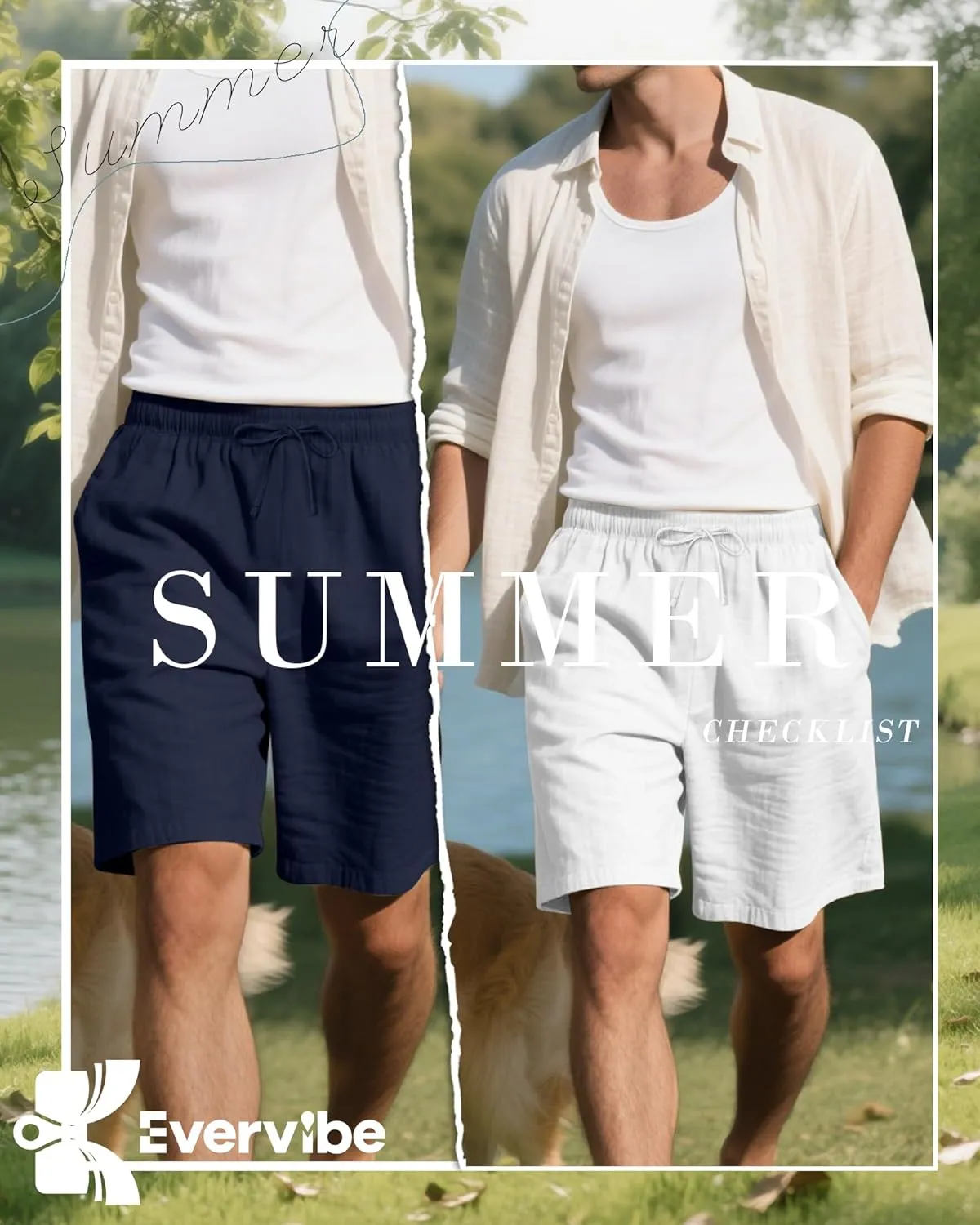 3 Pack Men's Cotton Linen 9" Inseam Shorts Drawstring Elastic Waist Beach Casual Summer Bermuda with Pockets