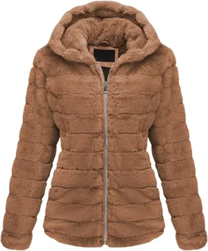 Bellivera Women's Faux Fur Coat Shearling Fluffy Fuzzy Shaggy Hood Sherpa-Lined Fleece Jacket