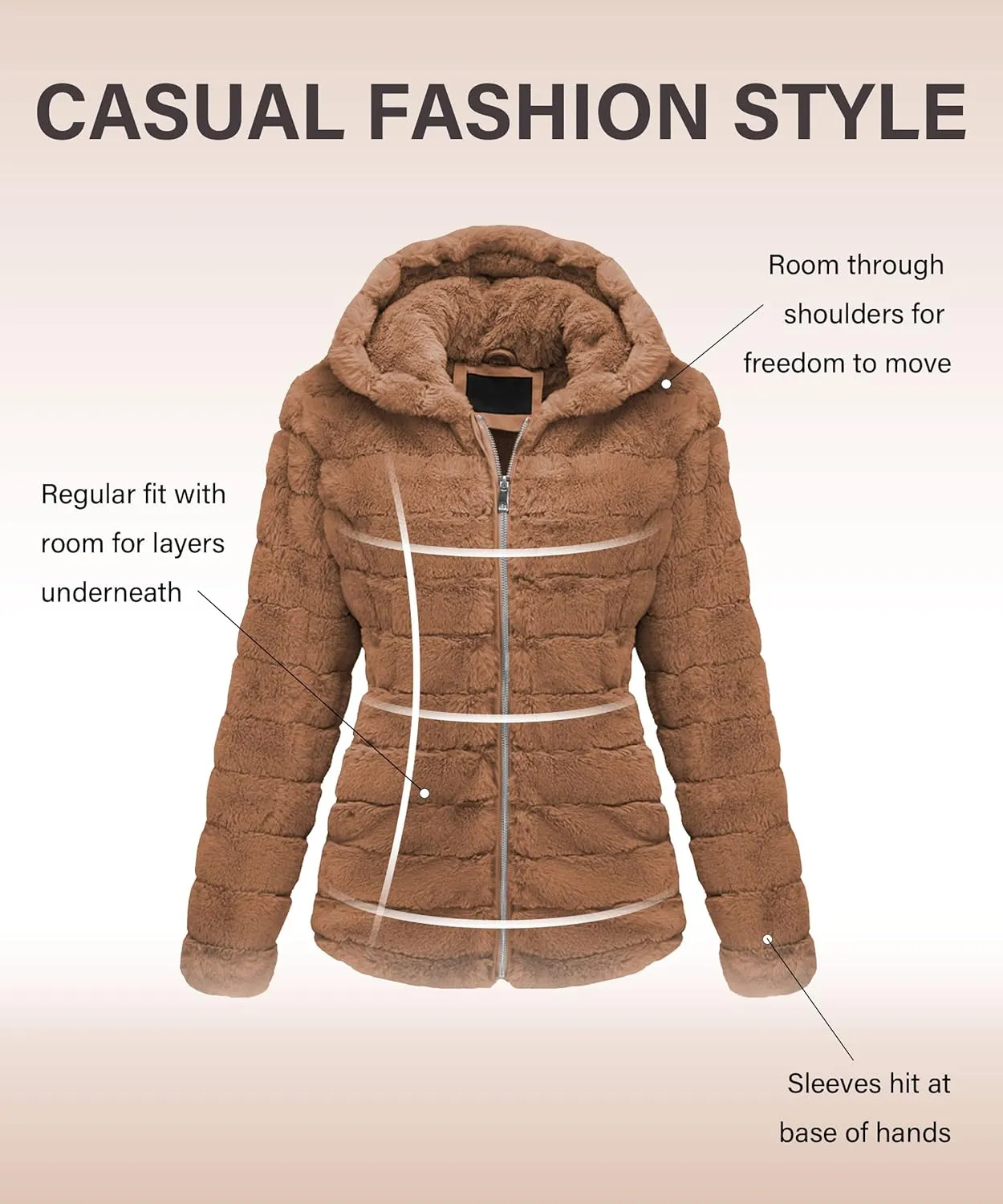 Bellivera Women's Faux Fur Coat Shearling Fluffy Fuzzy Shaggy Hood Sherpa-Lined Fleece Jacket