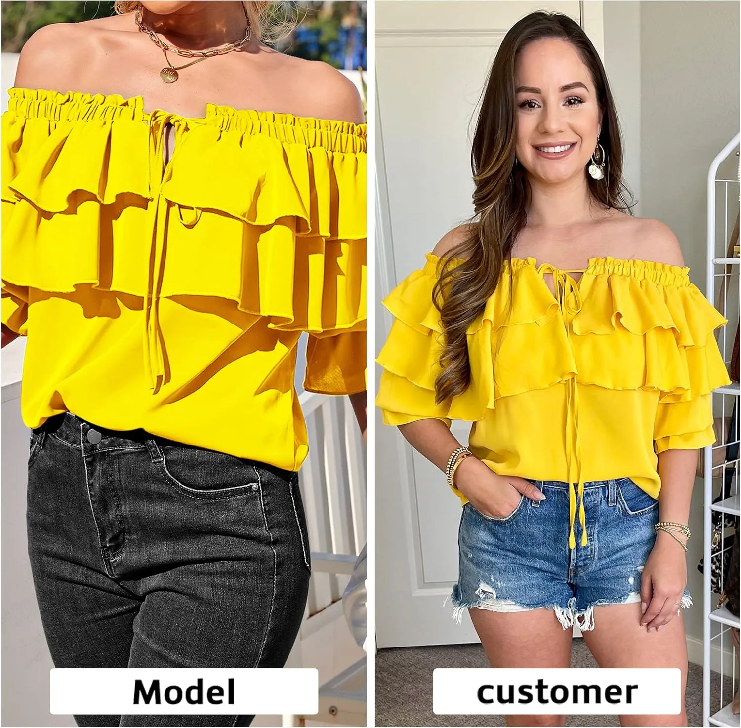 Byinns Women's Off Shoulder Ruffle Trendy Summer Fashion Long Sleeve Blouse Sexy Dressy Casual Outfits Layered Tops