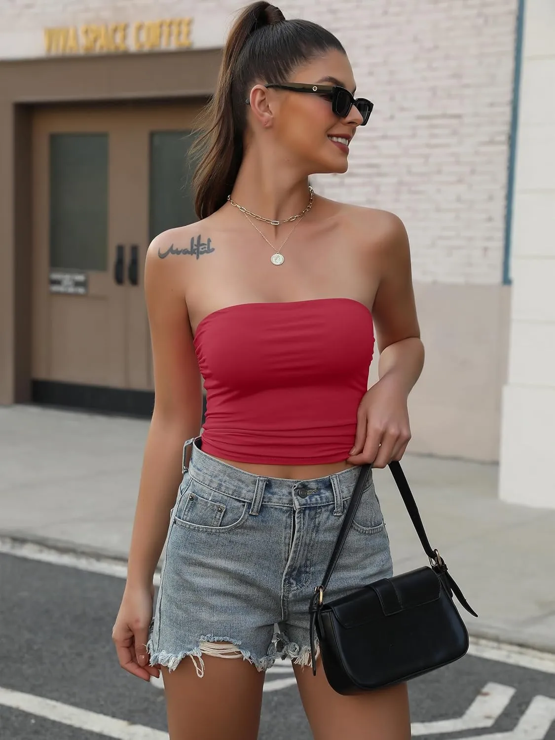 Caracilia Womens Tube Tops Strapless Crop Top Basic Sleeveless Bandeau 2025 Summer Sexy Going Out Outfits