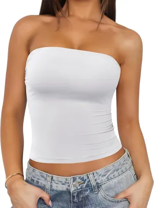 Caracilia Womens Tube Tops Strapless Crop Top Basic Sleeveless Bandeau 2025 Summer Sexy Going Out Outfits