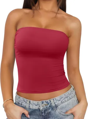 Caracilia Womens Tube Tops Strapless Crop Top Basic Sleeveless Bandeau 2025 Summer Sexy Going Out Outfits