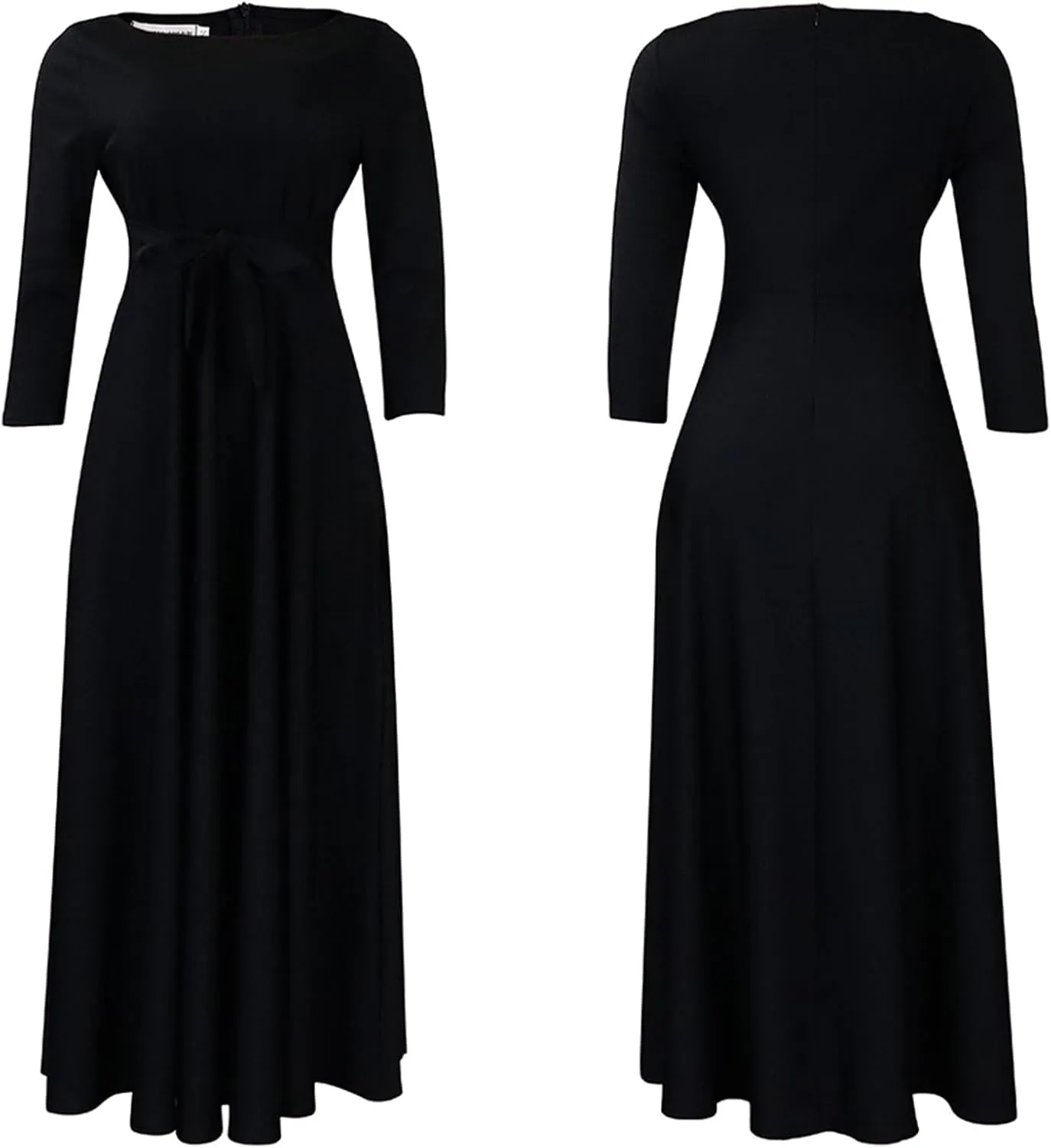 Casual Floral Print Plus Size Maxi Dress for Women 3/4 Sleeve High Waist Flowy Ruffle Fall Dresses with Belt
