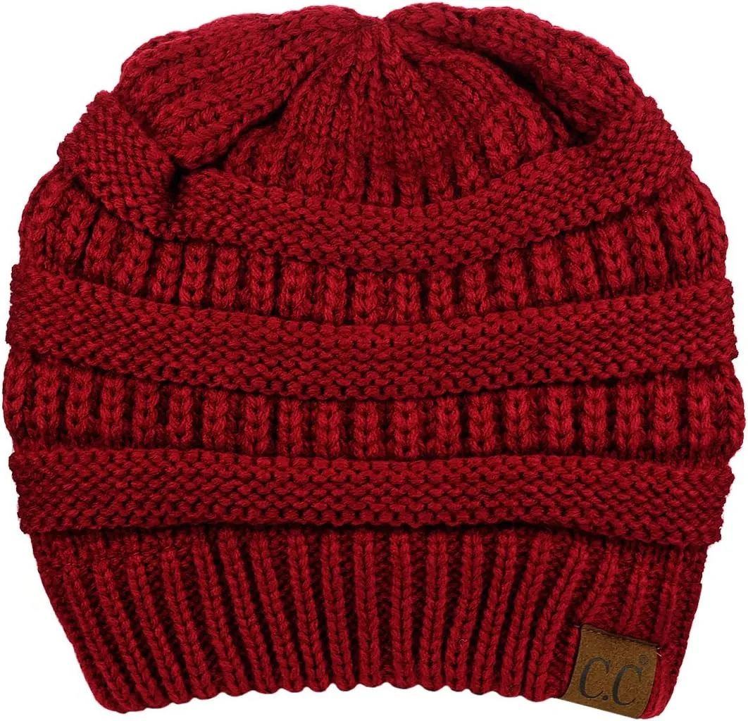 C.C Unisex Chunky Soft Stretch Cable Knit Warm Fuzzy Lined Skully Beanie