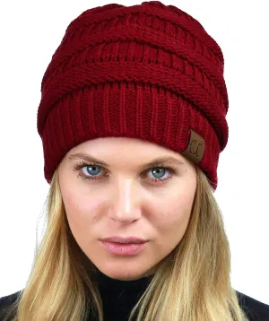 C.C Unisex Chunky Soft Stretch Cable Knit Warm Fuzzy Lined Skully Beanie