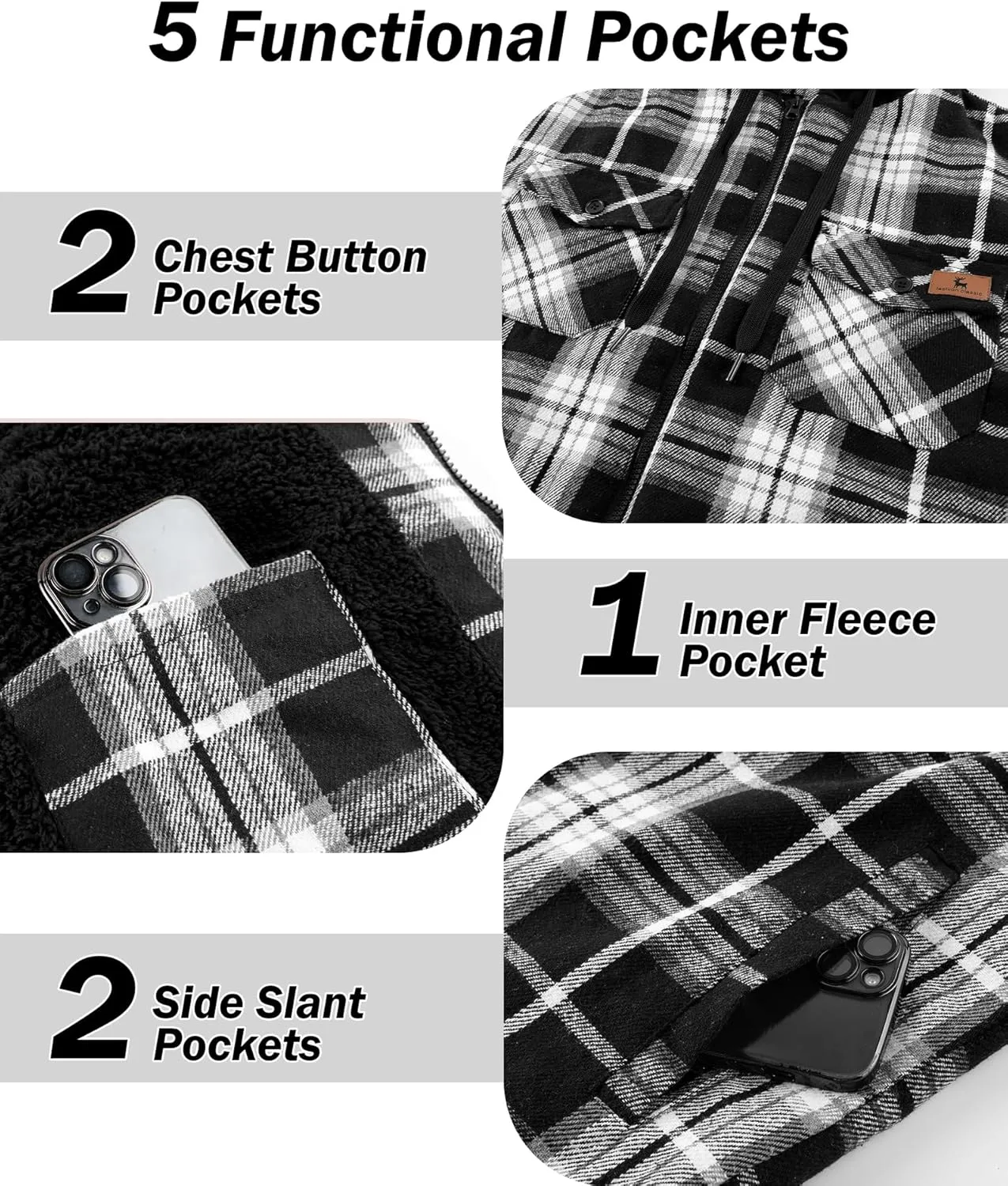 Flannel Jackets for Men Plaid Sherpa Lined Heavyweight Winter Warm Jacket