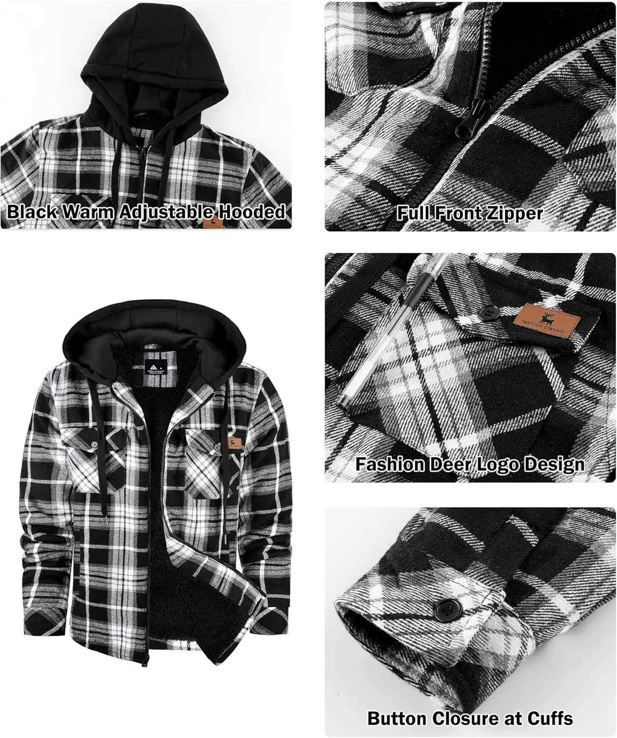Flannel Jackets for Men Plaid Sherpa Lined Heavyweight Winter Warm Jacket