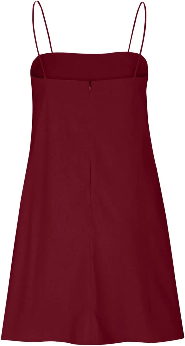 for Ladies Fall Summer Sleeveless Spaghetti Strap Off Shoulder Linen Mini Short Loose Fit Basic Dresses Women 2025
