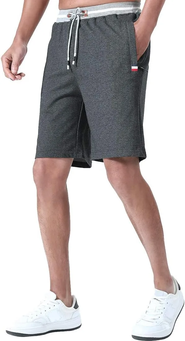FoxQ Mens Casual Drawstring Shorts with Zipper Pockets Elastic Waist