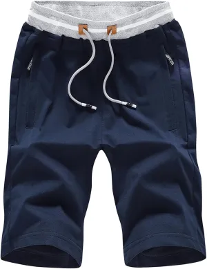 FoxQ Mens Casual Drawstring Shorts with Zipper Pockets Elastic Waist