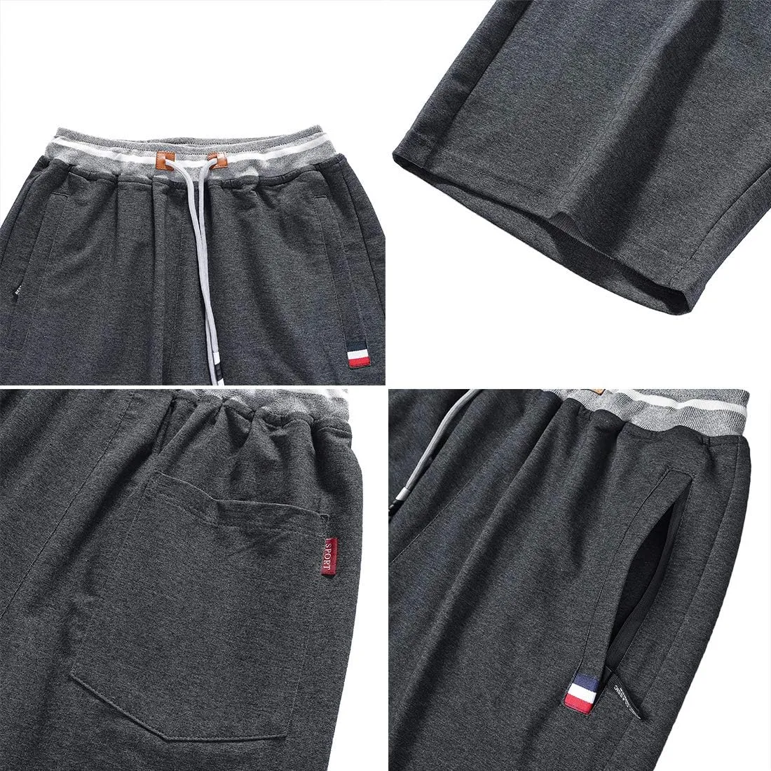 FoxQ Mens Casual Drawstring Shorts with Zipper Pockets Elastic Waist