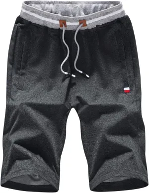 FoxQ Mens Casual Drawstring Shorts with Zipper Pockets Elastic Waist