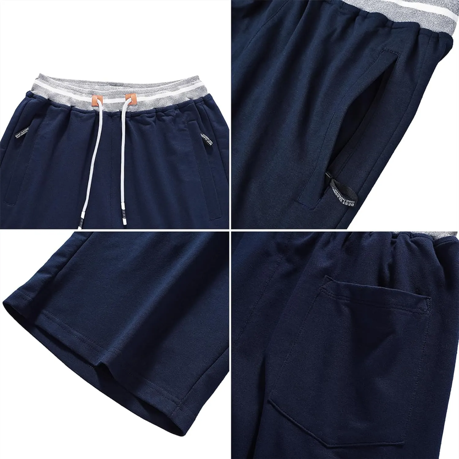 FoxQ Mens Casual Drawstring Shorts with Zipper Pockets Elastic Waist