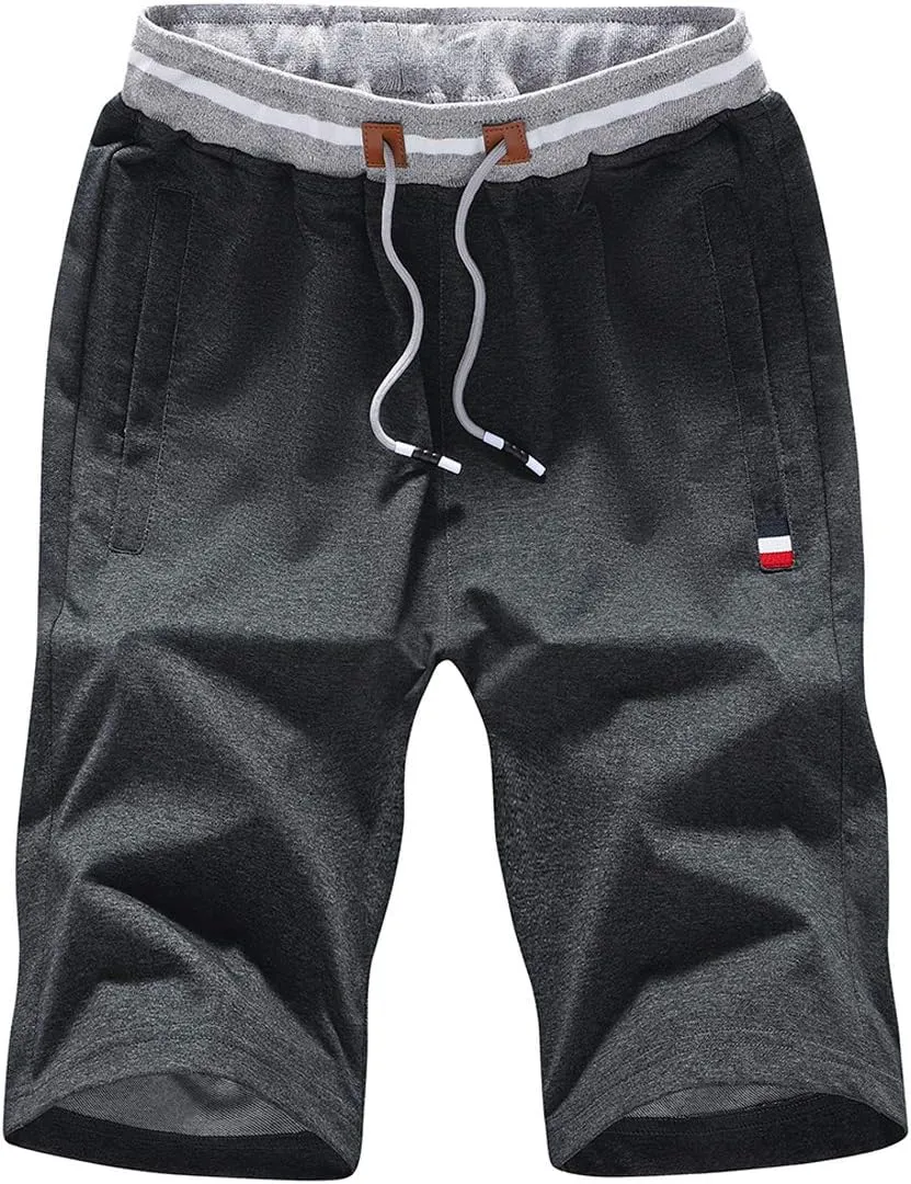 FoxQ Mens Casual Drawstring Shorts with Zipper Pockets Elastic Waist