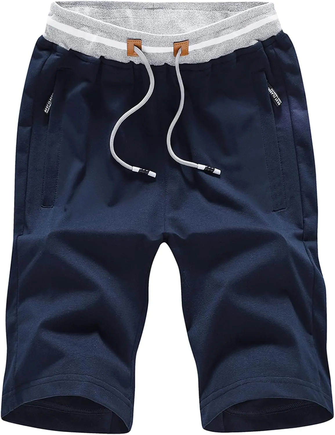 FoxQ Mens Casual Drawstring Shorts with Zipper Pockets Elastic Waist