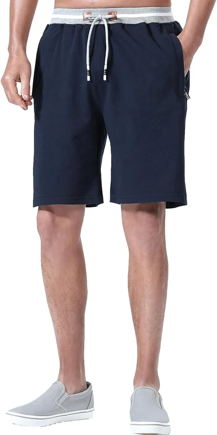 FoxQ Mens Casual Drawstring Shorts with Zipper Pockets Elastic Waist
