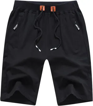 FoxQ Mens Casual Drawstring Shorts with Zipper Pockets Elastic Waist