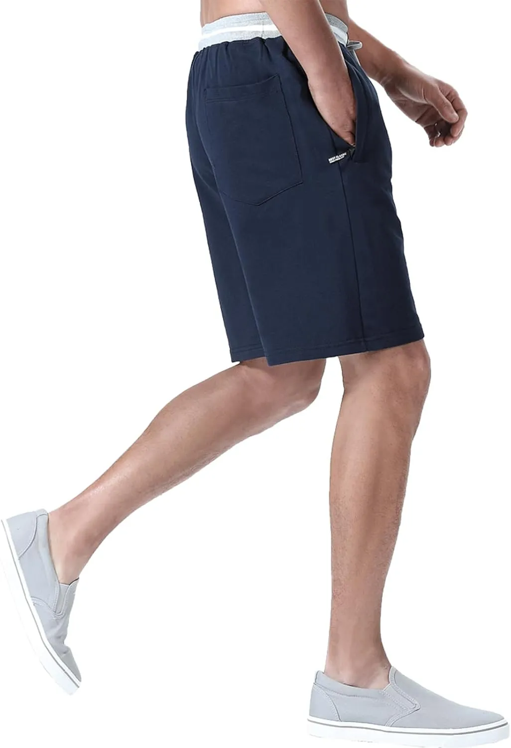 FoxQ Mens Casual Drawstring Shorts with Zipper Pockets Elastic Waist