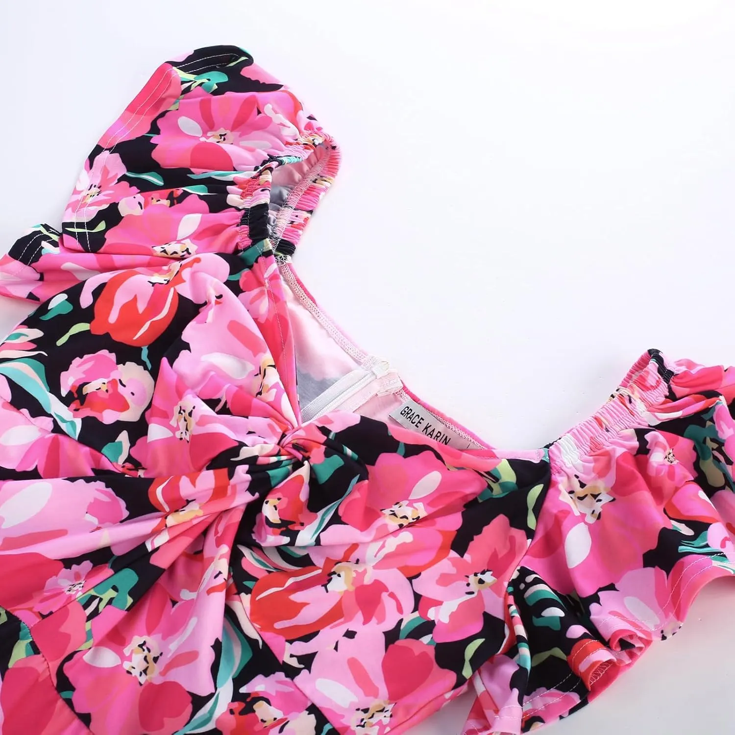 GRACE KARIN Women Summer Floral Dress Flutter Short Sleeve Casual Split Flowy Vacation Beach Midi Long Dresses