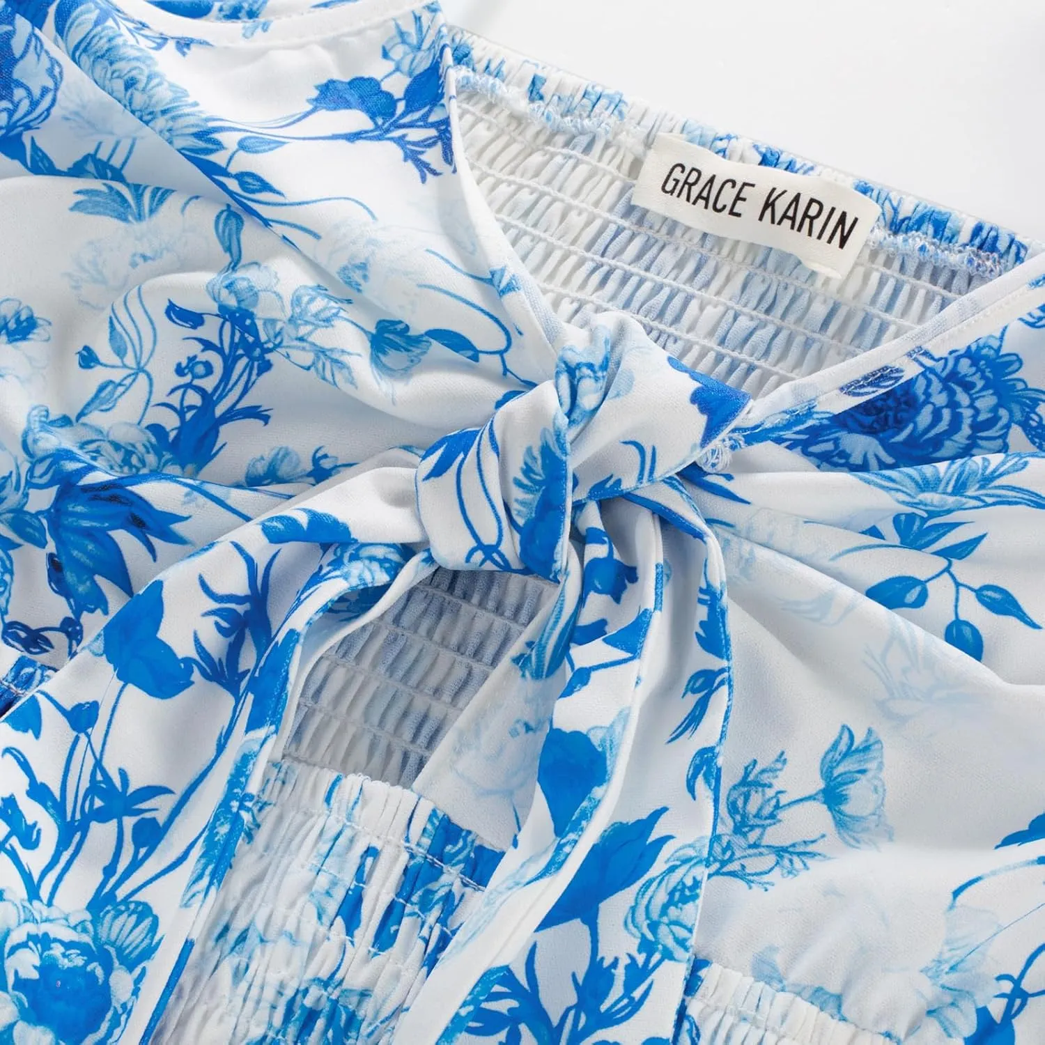 GRACE KARIN Women's 2025 Summer Maxi Dress Floral Tie Front Spaghetti Strap Casual Boho Beach Flowy Sundress with Pockets