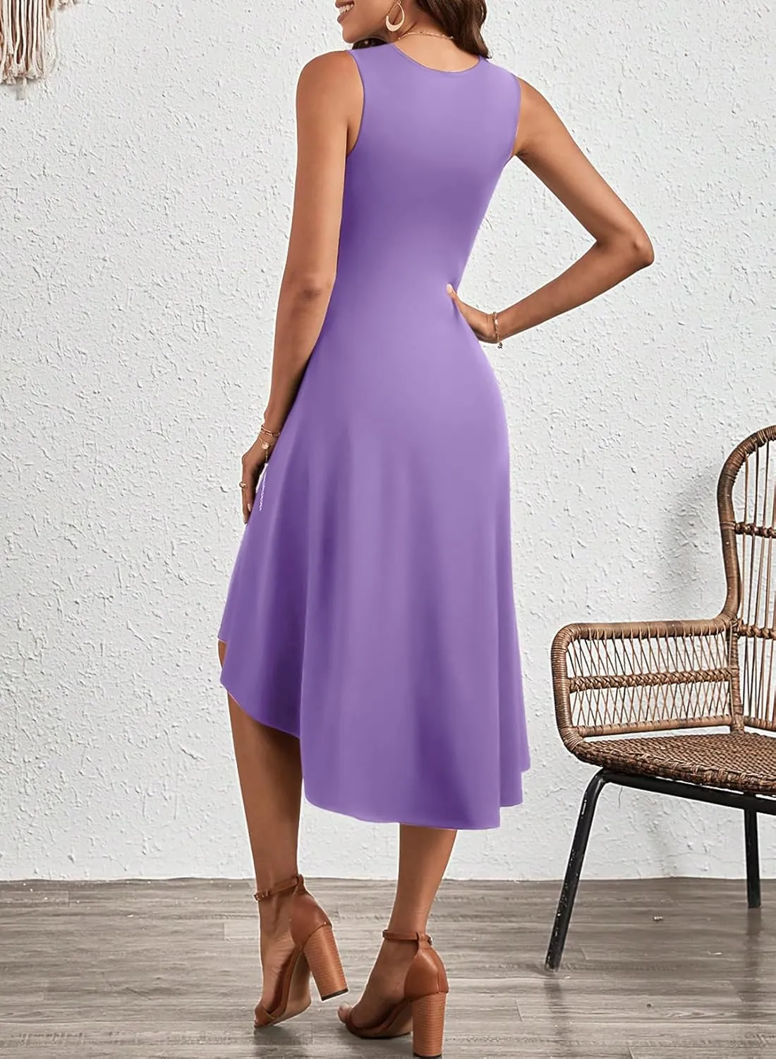 Happy Sailed Women's Summer Sleeveless Ruched Waist Flowy A Line High Low Midi Cocktail Party Dress