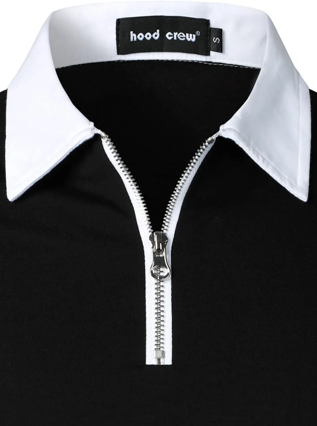 HOOD CREW Mens Long Sleeve Polo Shirts Fashion Color Block Zipper T Shirts