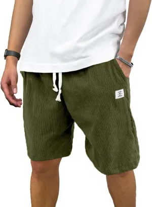 HOTake Mens Corduroy Shorts Casual Elastic Waist Drawstring Summer Beach Loose Fit Shorts