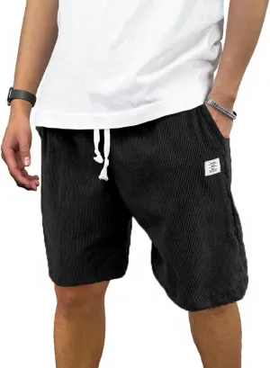 HOTake Mens Corduroy Shorts Casual Elastic Waist Drawstring Summer Beach Loose Fit Shorts