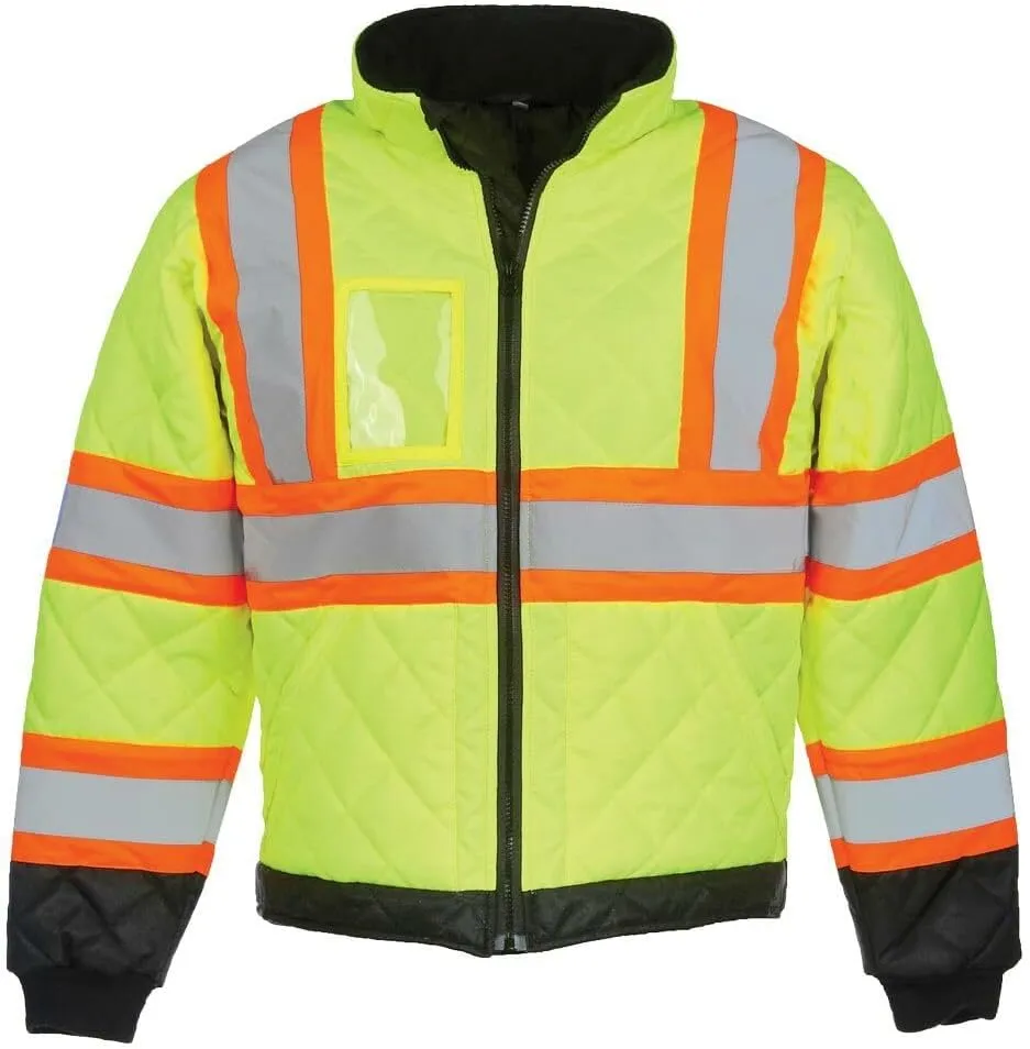J. J. Keller & Associates, Inc. Hi Vis Lightweight Quilted Safety Jacket, Class 3, Bomber Jacket, Lime, SAFEGEAR