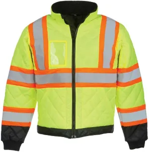 J. J. Keller & Associates, Inc. Hi Vis Lightweight Quilted Safety Jacket, Class 3, Bomber Jacket, Lime, SAFEGEAR