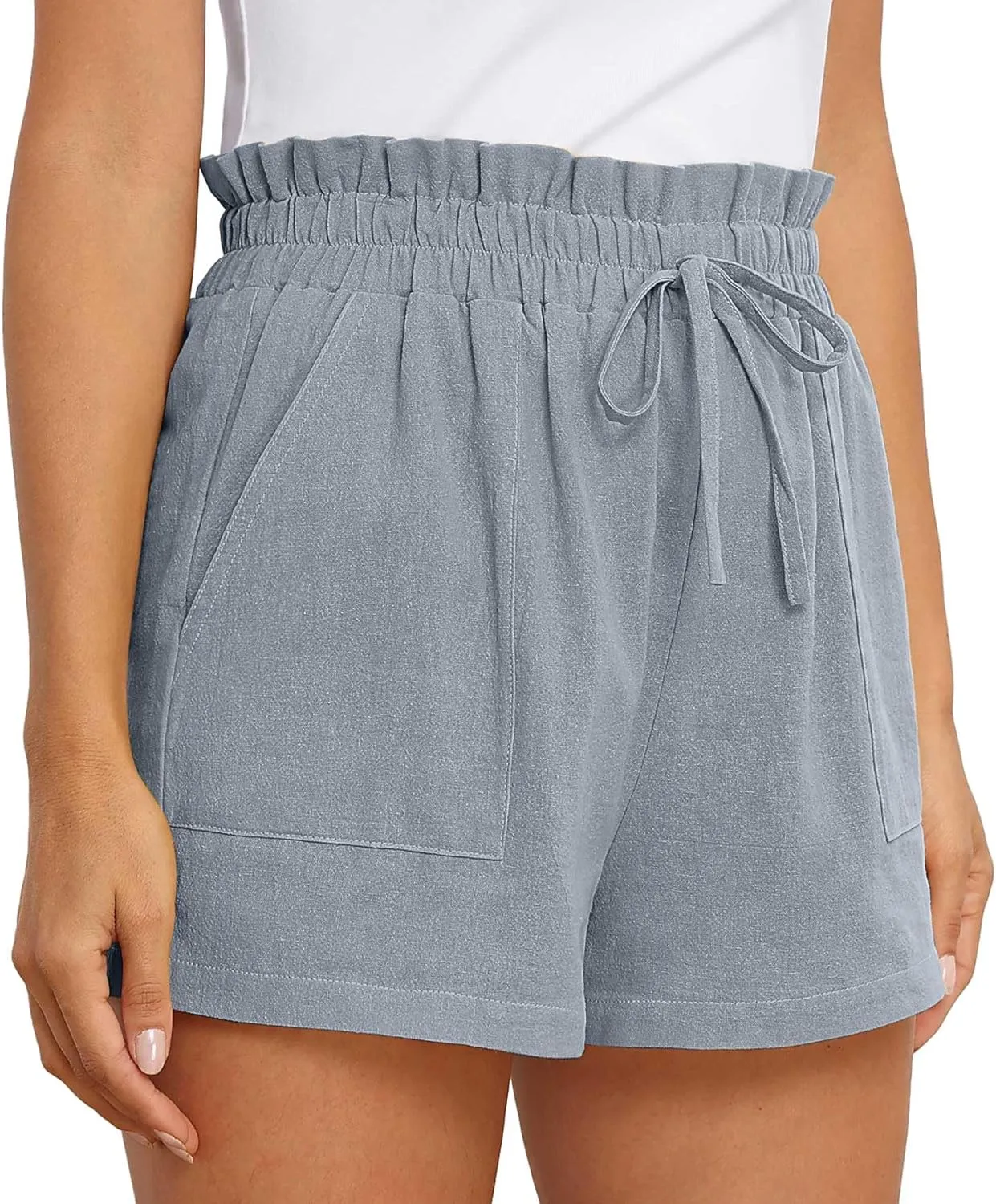 Jouica Women's Shorts 2024 Summer Casual Beach Bermuda High Waist Linen Shorts for Women Trendy