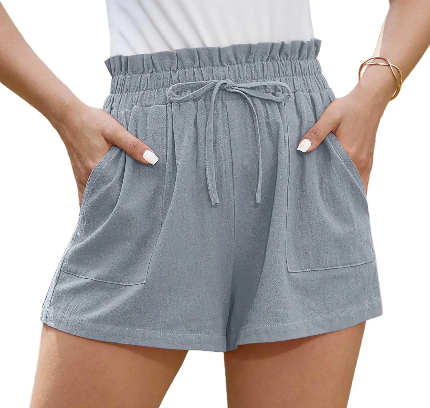 Jouica Women's Shorts 2024 Summer Casual Beach Bermuda High Waist Linen Shorts for Women Trendy
