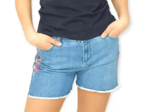 [Kids] Girls Short - Place - Blue Jeans with Flowers