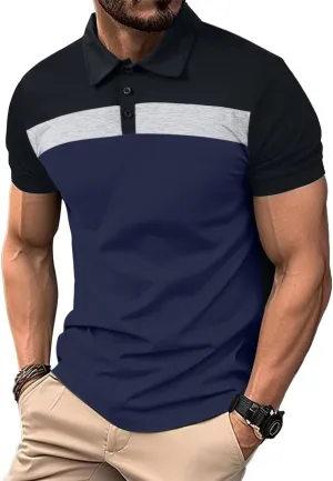 Lexiart Mens Fashion Golf Polo Shirts Short Sleeve Color Block Polo Shirt Basic Cotton Golf Shirts