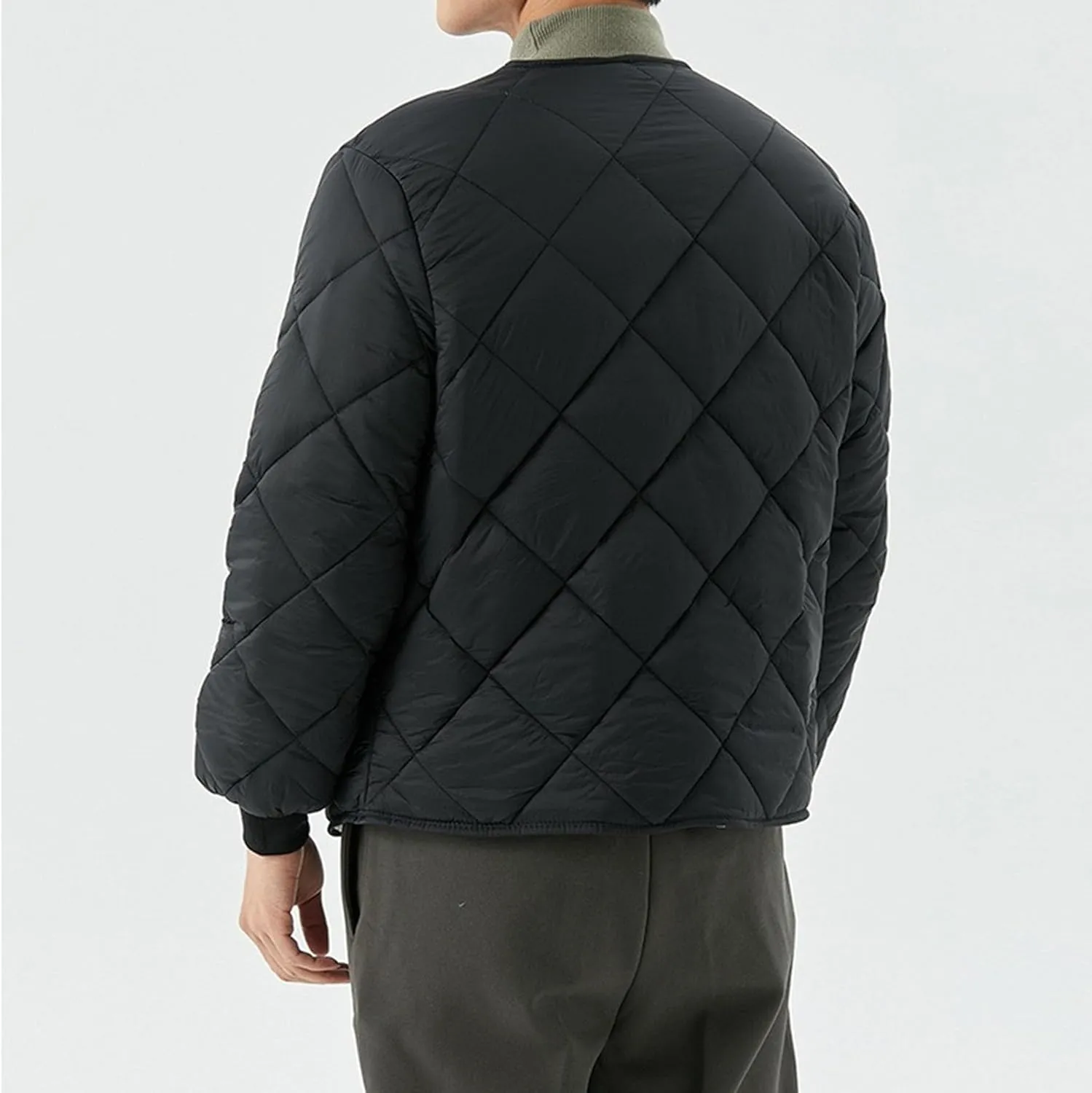 Men's Fleece Lined Quilted Jacket Long Sleeve Buttons Warm Padded Coats Windproof Winter Down Outwear with Pockets
