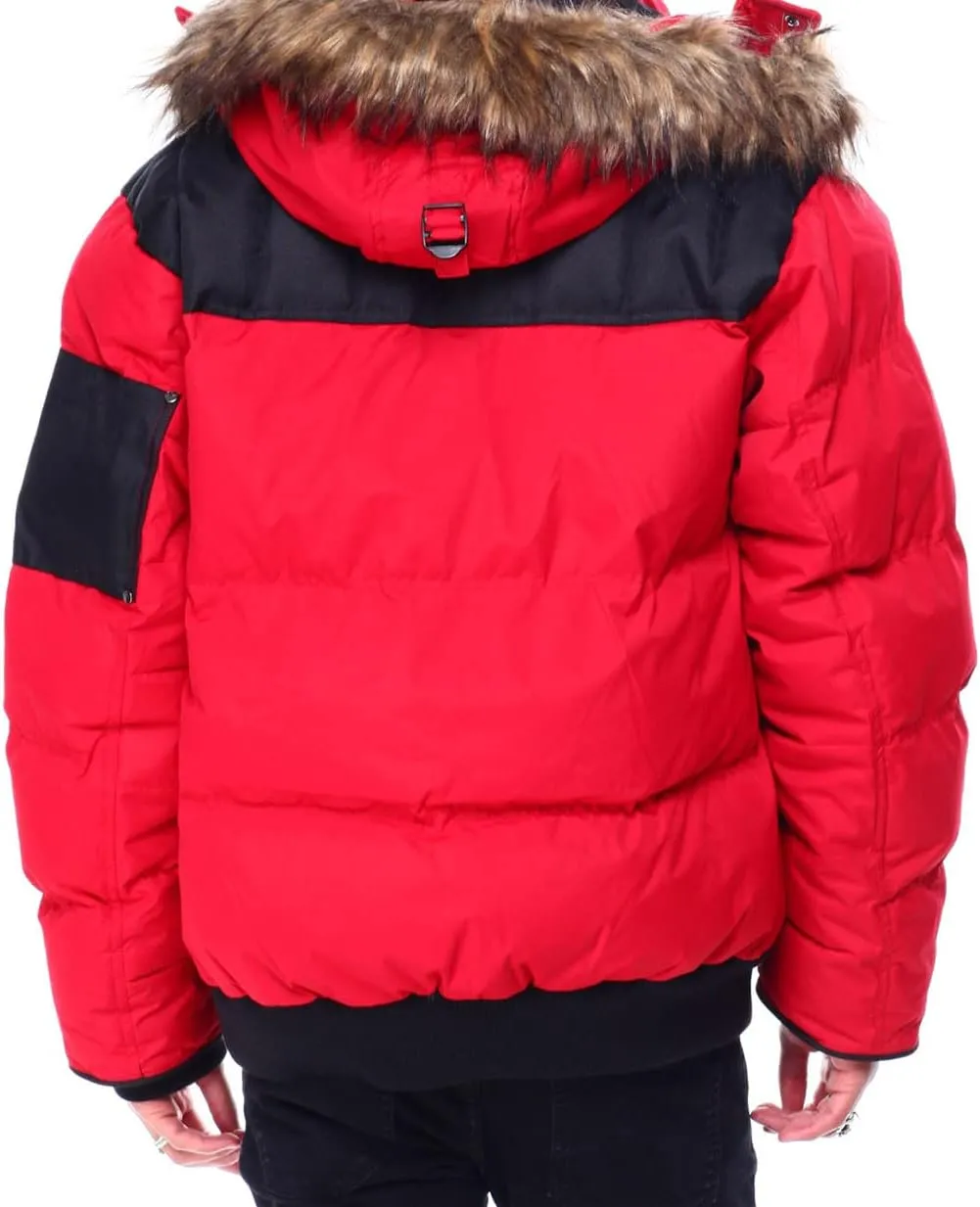 Milano Mens Bomber Jacket Waterproof Puffer Coat with Removable Hood and Faux Fur Trim