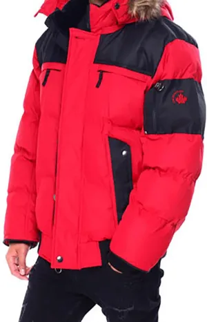 Milano Mens Bomber Jacket Waterproof Puffer Coat with Removable Hood and Faux Fur Trim