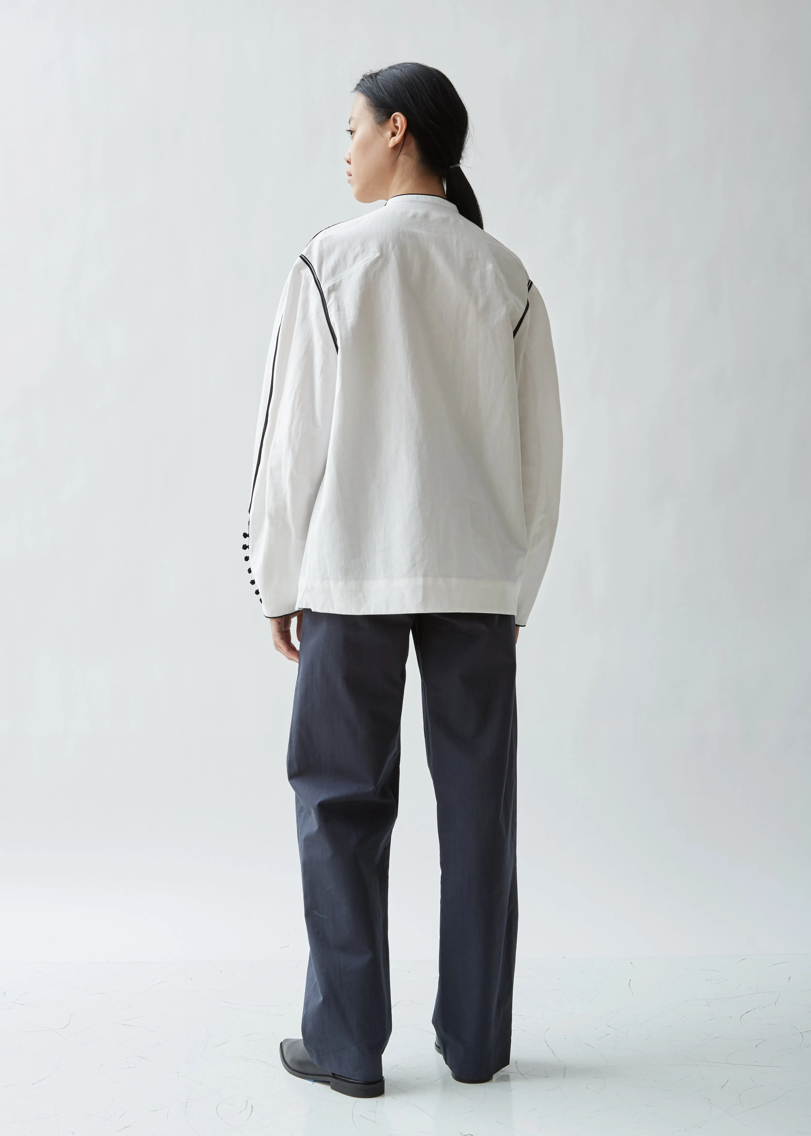 Piped Cotton Linen Blouse