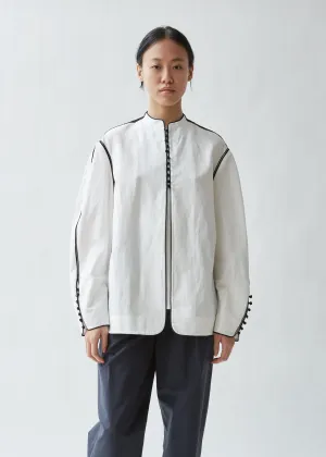 Piped Cotton Linen Blouse