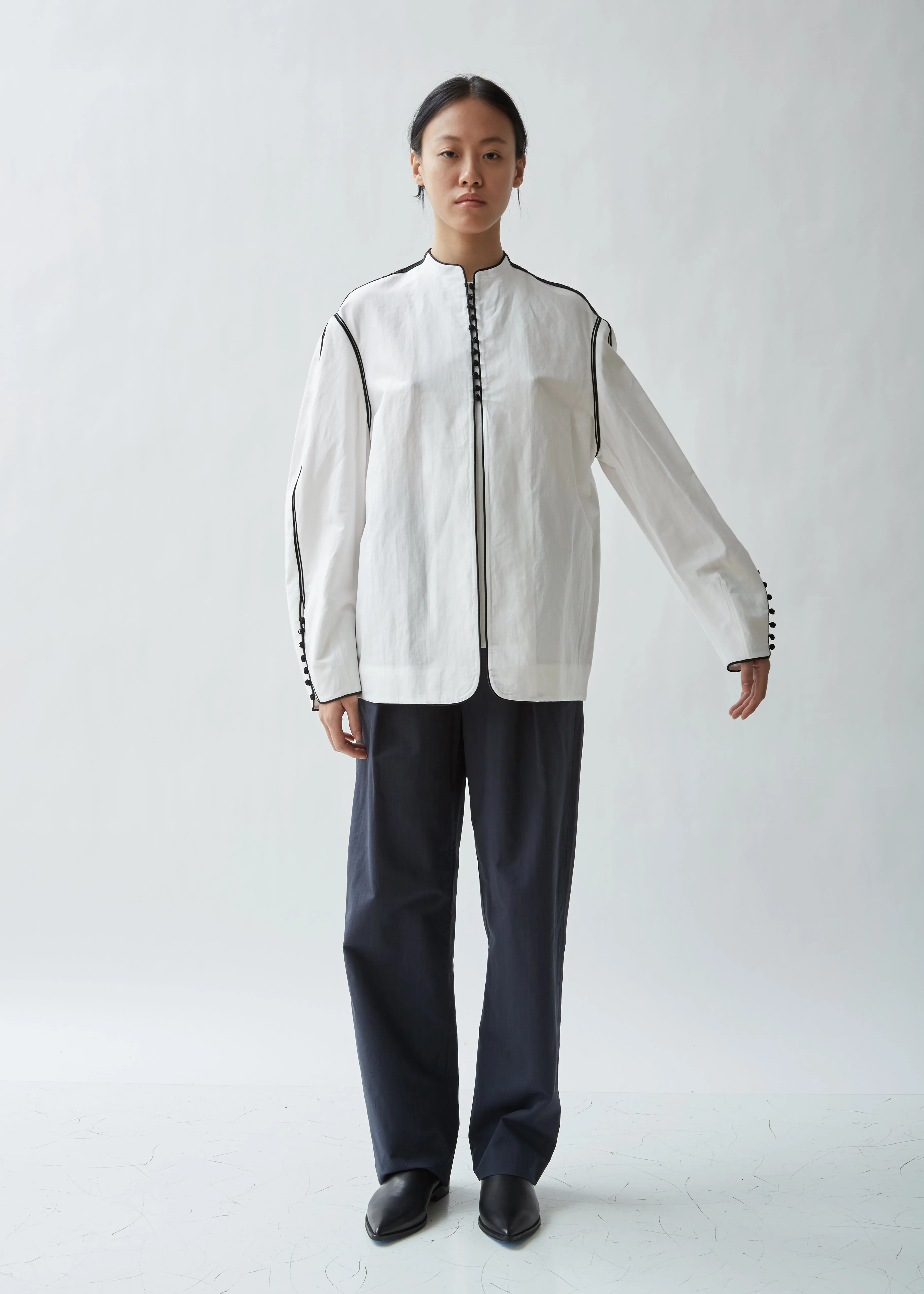 Piped Cotton Linen Blouse