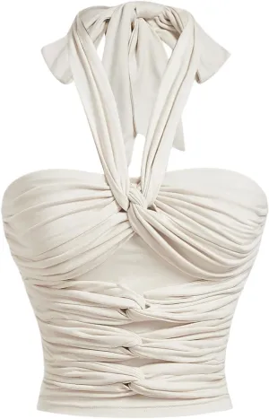 SHENHE Women's Tie Halter Neck Twist Front Knotted Backless Summer Going Out Crop Top