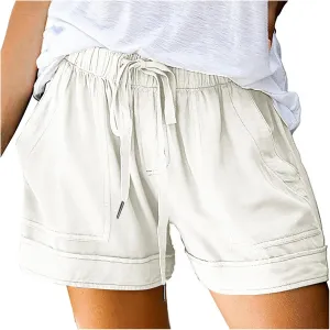 Shorts for Women Trendy 2025 Summer Casual Drawstring Elastic Waist Cotton Linen Plus Size Beach Vacation Clothes