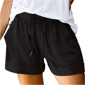 Shorts for Women Trendy 2025 Summer Casual Drawstring Elastic Waist Cotton Linen Plus Size Beach Vacation Clothes
