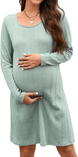 STYLEWORD Women's 2024 Spring Maternity Sweater Dresses Photoshoot Long Sleeve Pullover Knit Casual Fashion Clothes