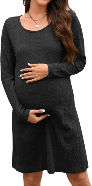 STYLEWORD Women's 2024 Spring Maternity Sweater Dresses Photoshoot Long Sleeve Pullover Knit Casual Fashion Clothes
