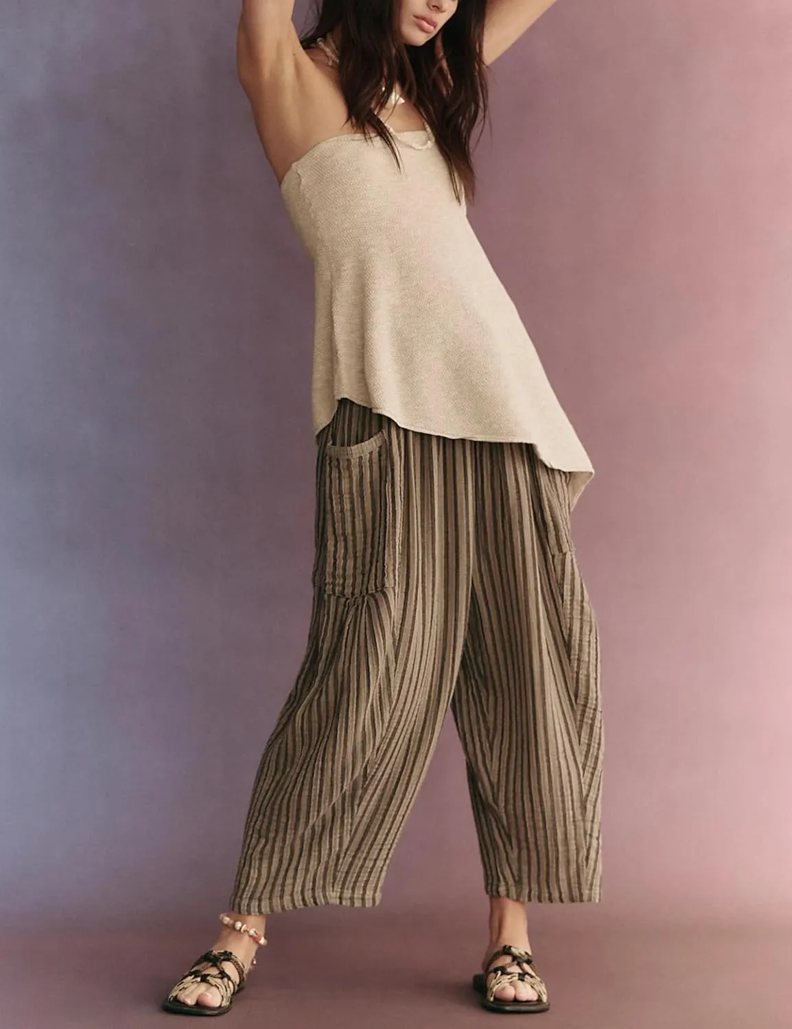 Summer Knit Sweater Sets for Women 2 Piece Vacation Outfits Strapless Tube Top and Pants Sets Matching Lounge Set
